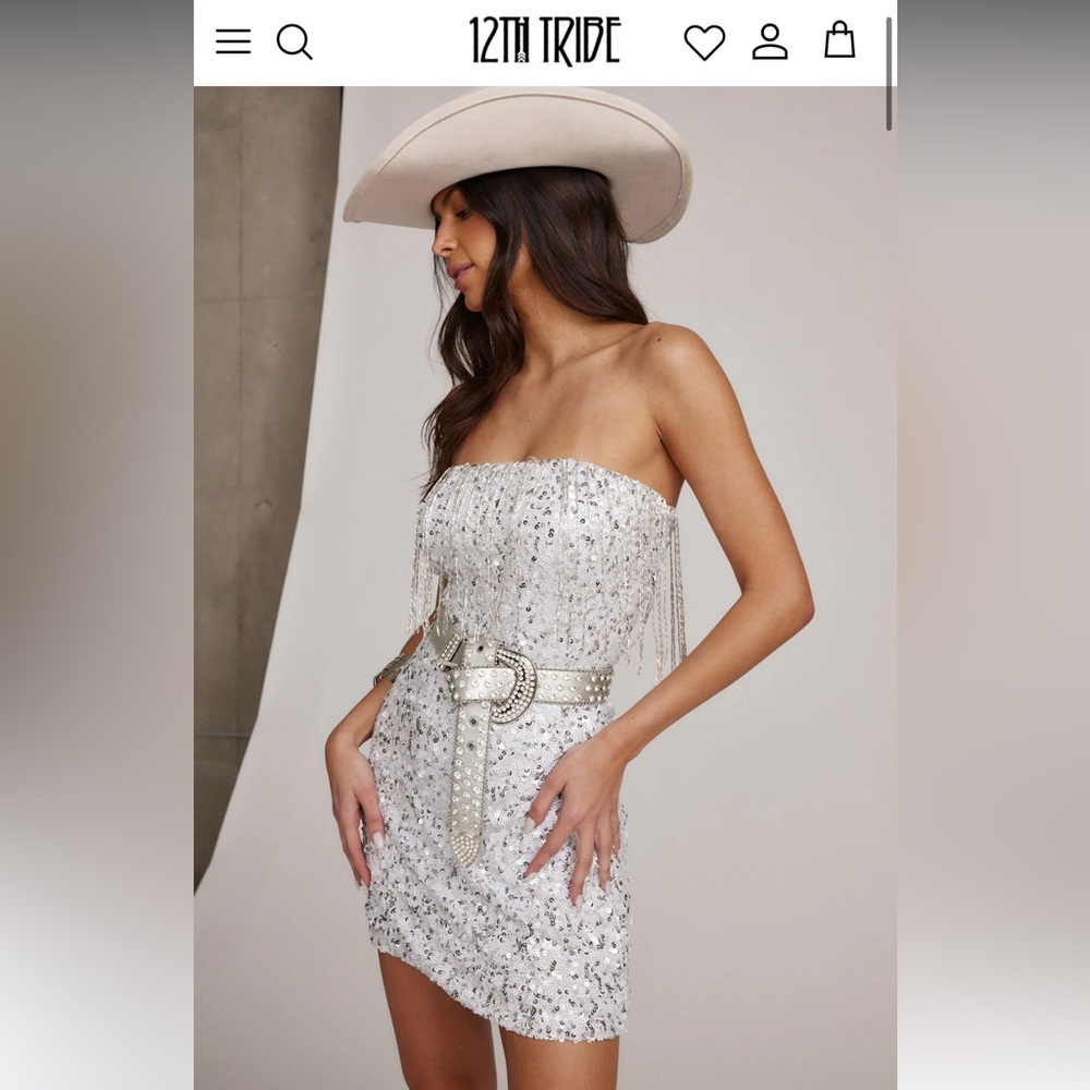 12th Tribe White Sequin Strapless Dress